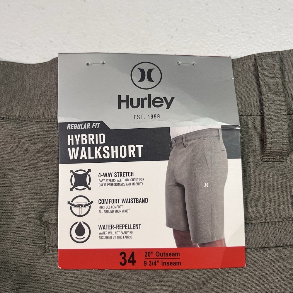 Hurley Men's Hybrid 20 Inch Outseam Solid Stretch Walk Shorts, Olive Size 34 NWT - Picture 5 of 7